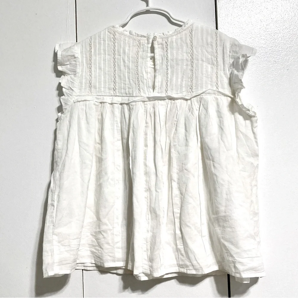 GYMBOREE Cream White Cap Ruffle Sleeves Babydoll Top Girls Large 10 12